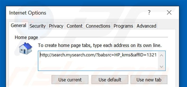 Removing search.mysearch.com from Internet Explorer homepage