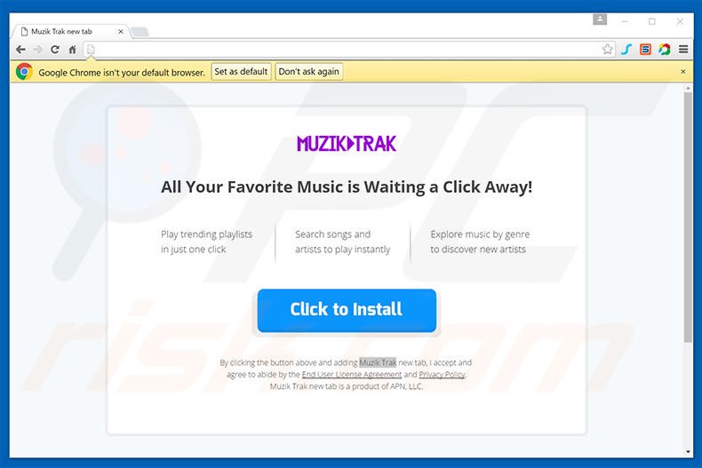 Website used to promote Muzik Trak browser hijacker