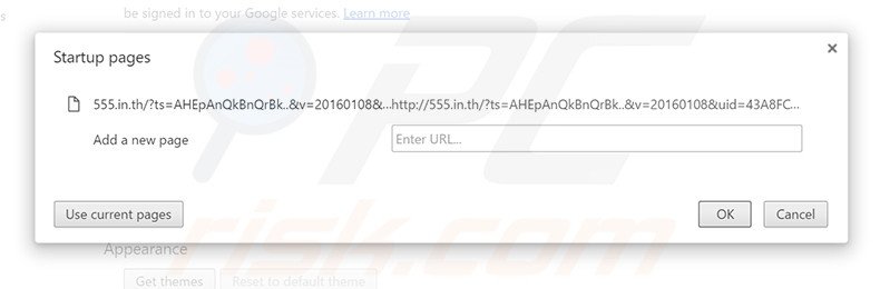 Removing 555.in.th from Google Chrome homepage