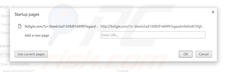 Removing 9o0gle.com from Google Chrome homepage
