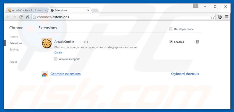 Removing ArcadeCookie ads from Google Chrome step 2