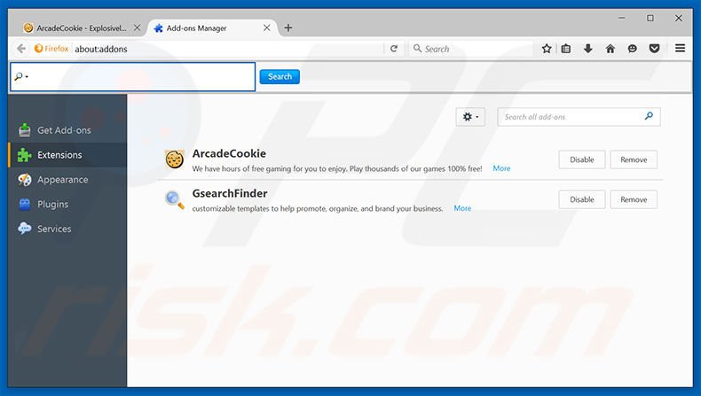 Removing ArcadeCookie ads from Mozilla Firefox step 2