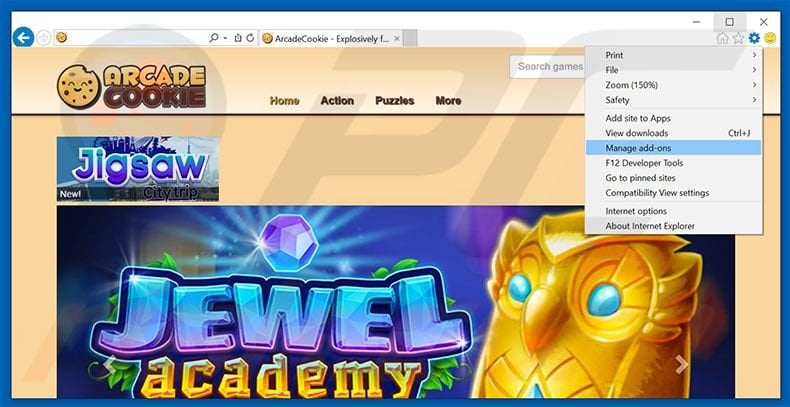 Removing ArcadeCookie ads from Internet Explorer step 1
