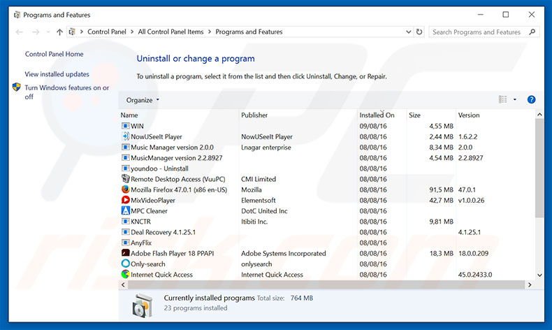 ArcadeCookie adware uninstall via Control Panel