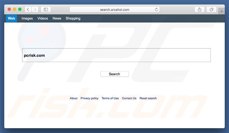 search.arcahol.com browser hijacker on a Mac computer