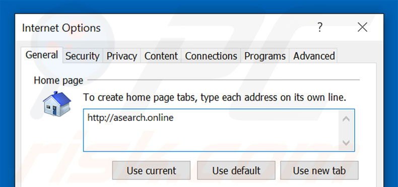 Removing asearch.online from Internet Explorer homepage