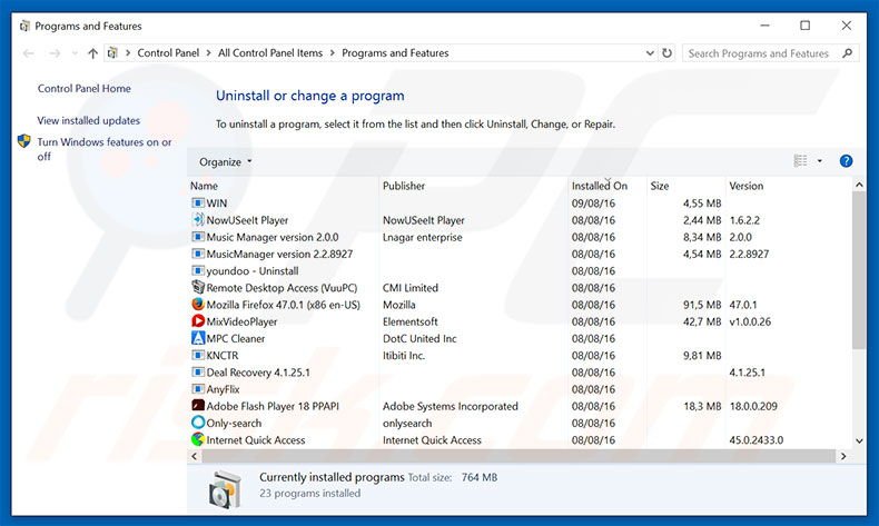 asearch.online browser hijacker uninstall via Control Panel