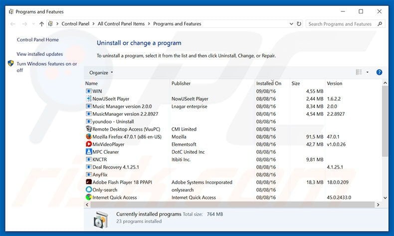 asearch.online browser hijacker uninstall via Control Panel