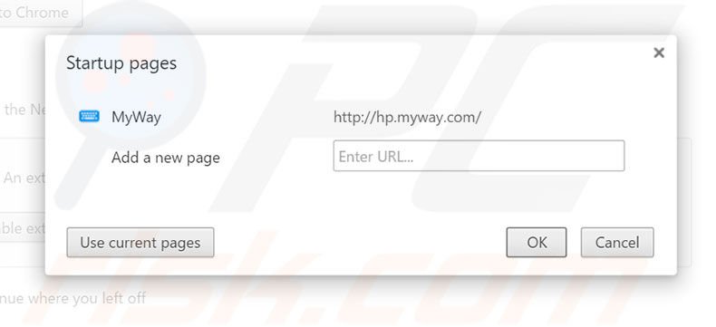 Removing hp.myway.com from Google Chrome homepage