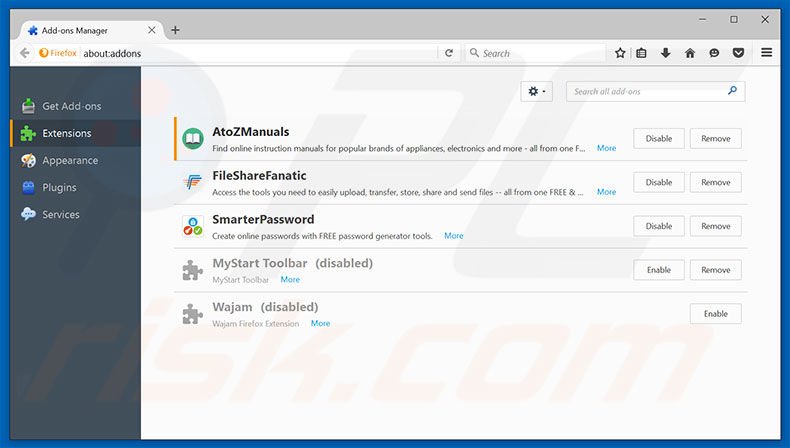 Removing hp.myway.com related Mozilla Firefox extensions