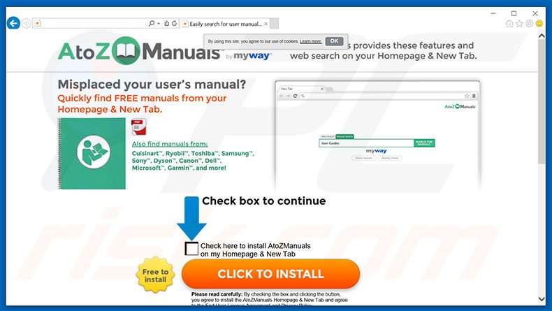 Website used to promote AtoZManuals browser hijacker