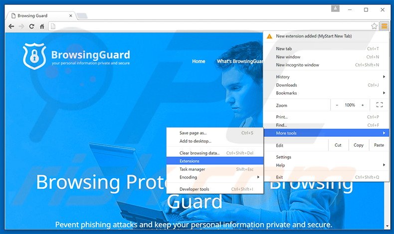 Removing BrowsingGuard  ads from Google Chrome step 1