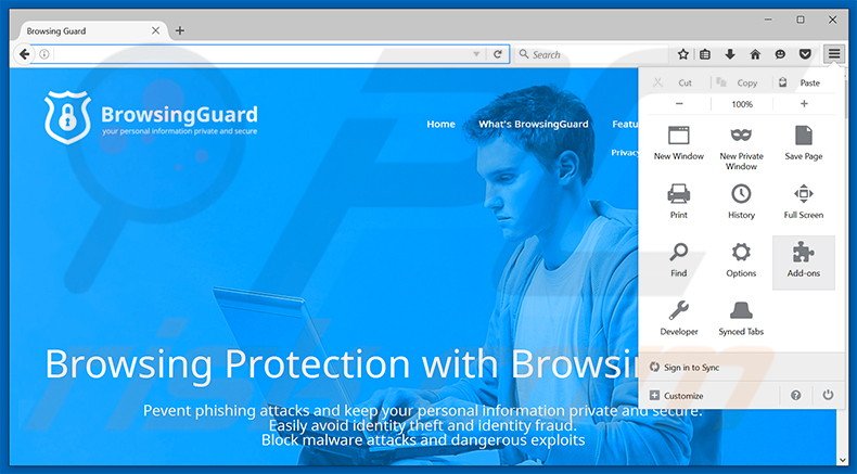 Removing BrowsingGuard ads from Mozilla Firefox step 1