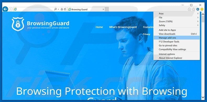 Removing BrowsingGuard ads from Internet Explorer step 1