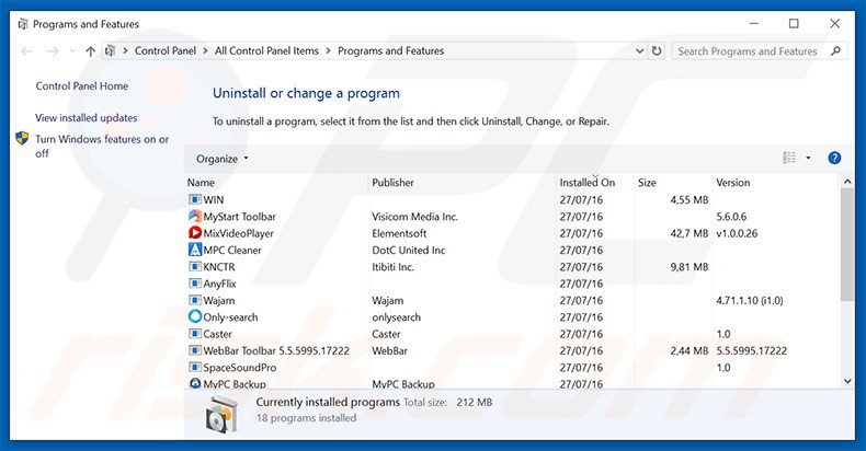 BrowsingGuard adware uninstall via Control Panel