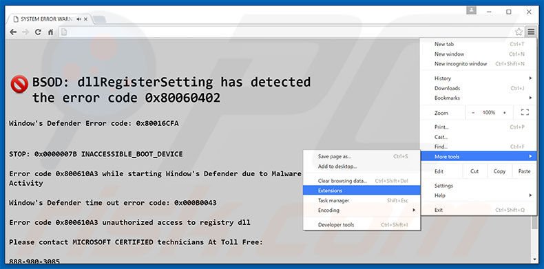 Removing BSOD Error  ads from Google Chrome step 1