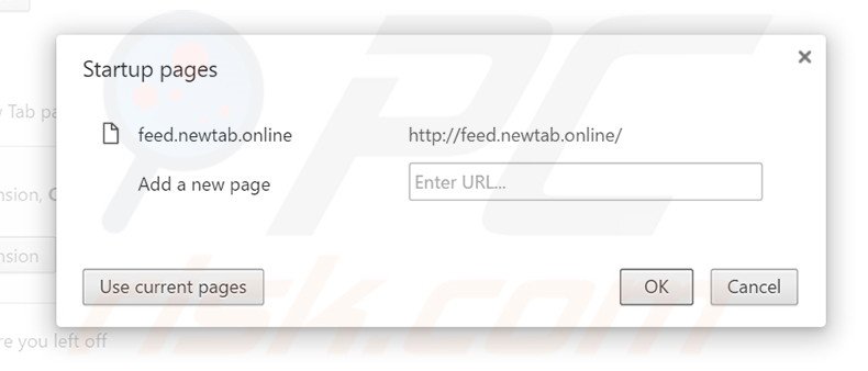 Removing feed.newtab.online from Google Chrome homepage
