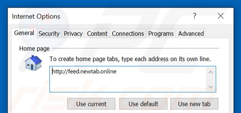 Removing feed.newtab.online from Internet Explorer homepage
