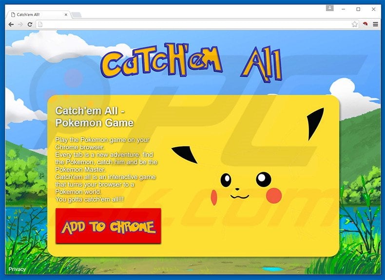 Website used to promote Catch'em All browser hijacker