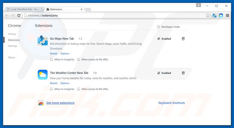 Removing search.classifiedlist.net related Google Chrome extensions