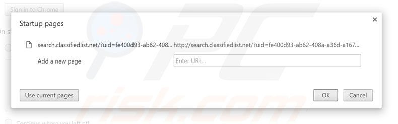 Removing search.classifiedlist.net from Google Chrome homepage