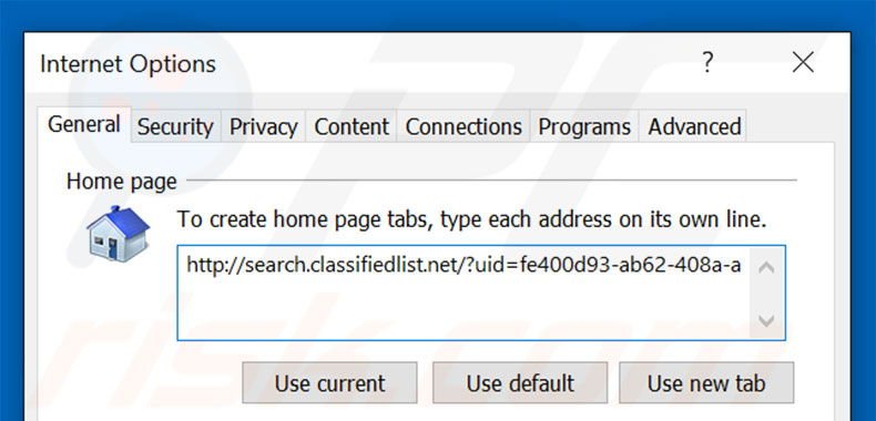 Removing search.classifiedlist.net from Internet Explorer homepage
