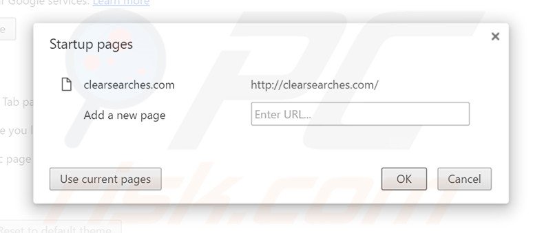 Removing clearsearches.com from Google Chrome homepage