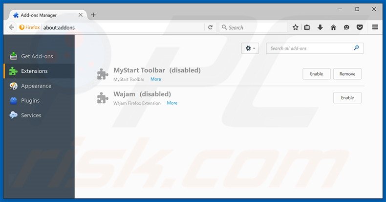 Removing clearsearches.com related Mozilla Firefox extensions