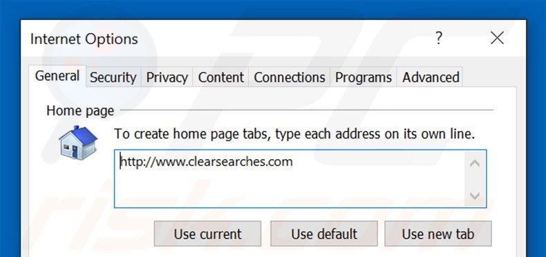 Removing clearsearches.com from Internet Explorer homepage