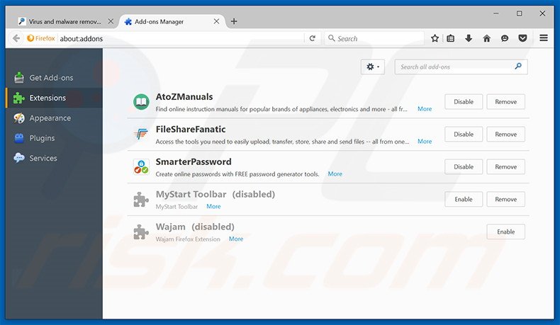 Removing CurveLayer ads from Mozilla Firefox step 2