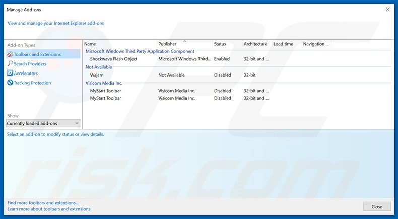 Removing CurveLayer ads from Internet Explorer step 2