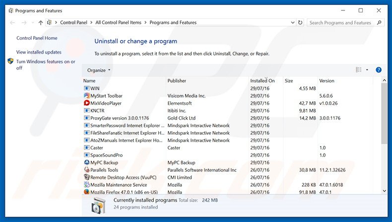 CurveLayer adware uninstall via Control Panel