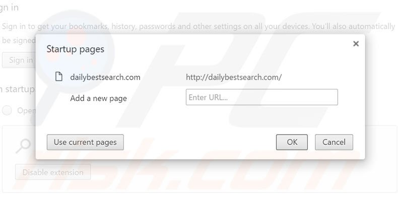 Removing dailybestsearch.com from Google Chrome homepage