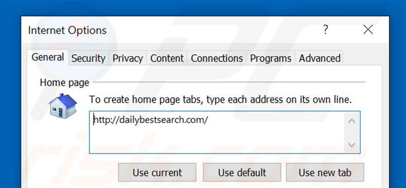 Removing dailybestsearch.com from Internet Explorer homepage