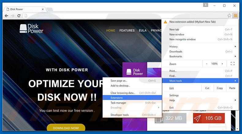 Removing DiskPower  ads from Google Chrome step 1
