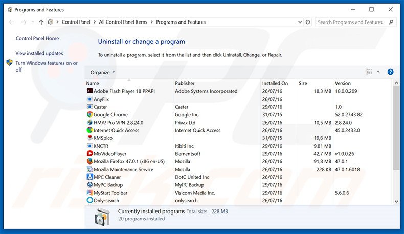 DiskPower adware uninstall via Control Panel