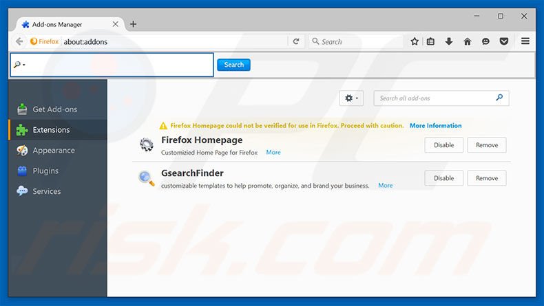 Removing dnssignal.com related Mozilla Firefox extensions