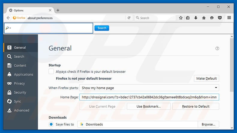 Removing dnssignal.com from Mozilla Firefox homepage