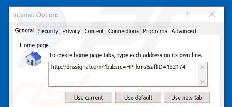 Removing dnssignal.com from Internet Explorer homepage