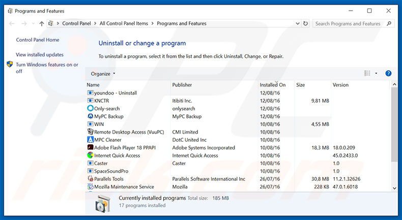 dnssignal.com browser hijacker uninstall via Control Panel