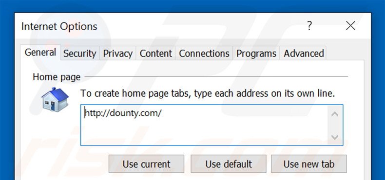 Removing dounty.com from Internet Explorer homepage
