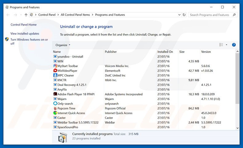 dounty.com browser hijacker uninstall via Control Panel