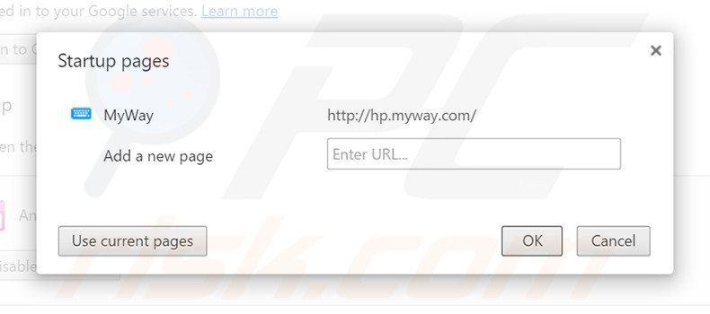 Removing hp.myway.com from Google Chrome homepage