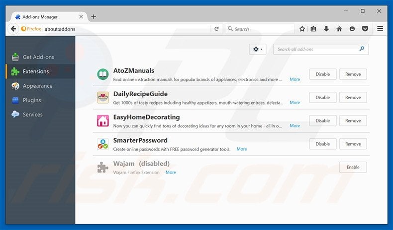 Removing hp.myway.com related Mozilla Firefox extensions