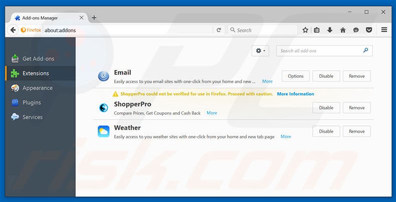 Removing search.emailfaster.co related Mozilla Firefox extensions