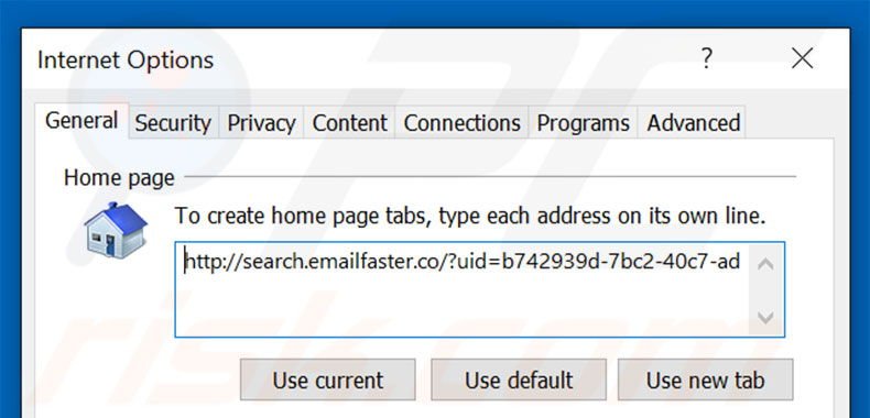 Removing search.emailfaster.co from Internet Explorer homepage