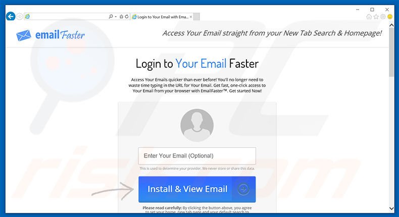 Website used to promote Email Faster browser hijacker