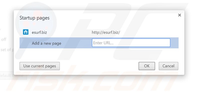 Removing esurf.biz from Google Chrome homepage
