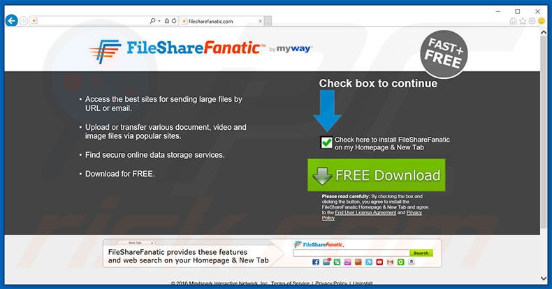 Website used to promote FileShareFanatic browser hijacker