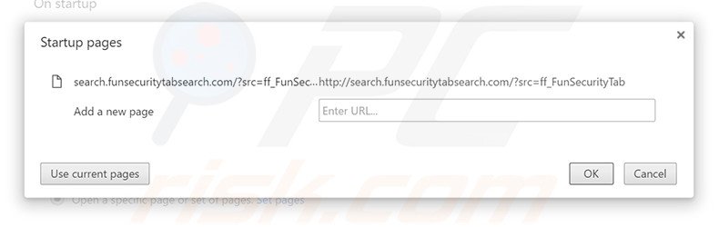 Removing search.funsecuritytabsearch.com from Google Chrome homepage